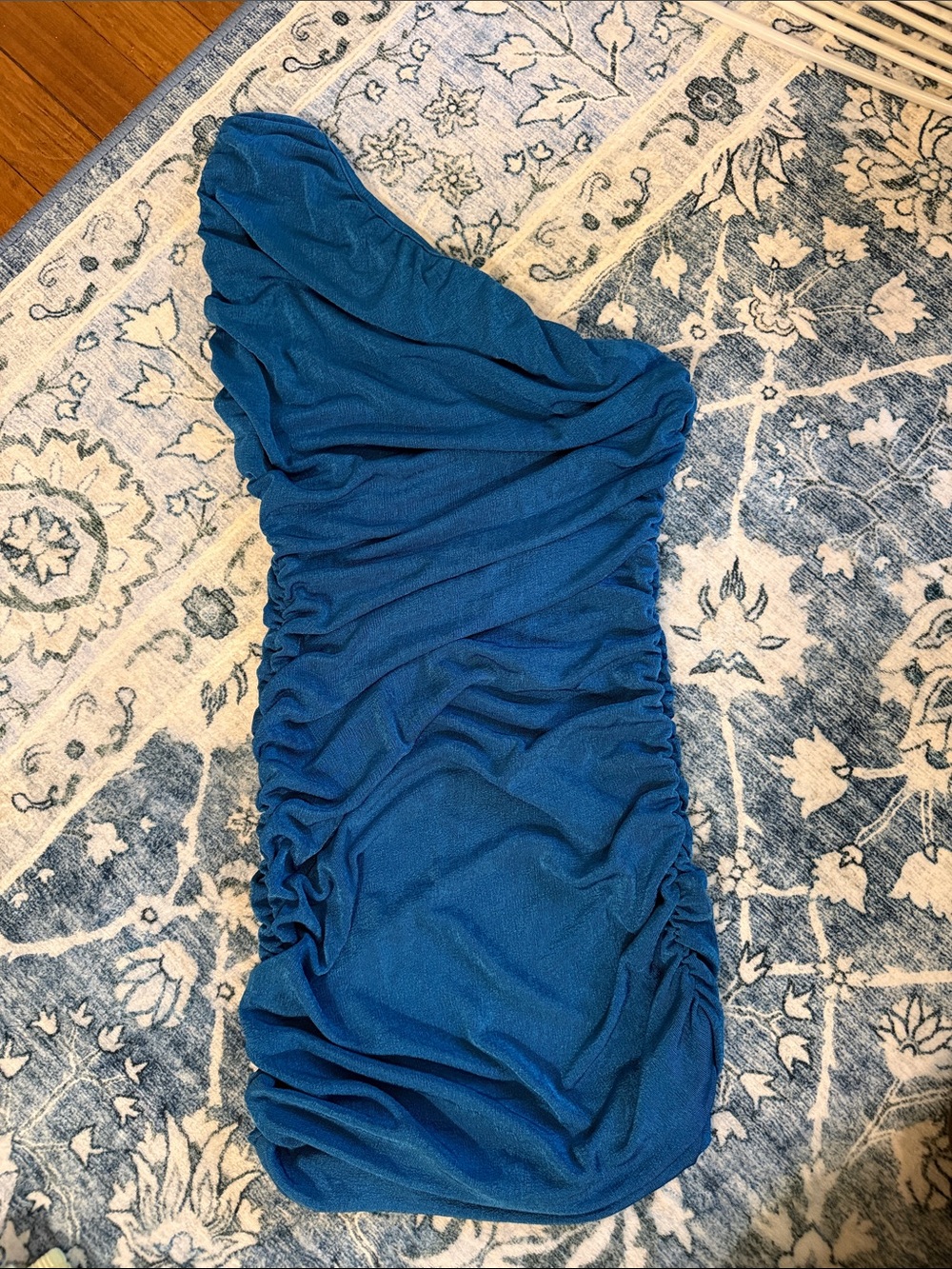 One-Shoulder Ruched Blue Mini Dress